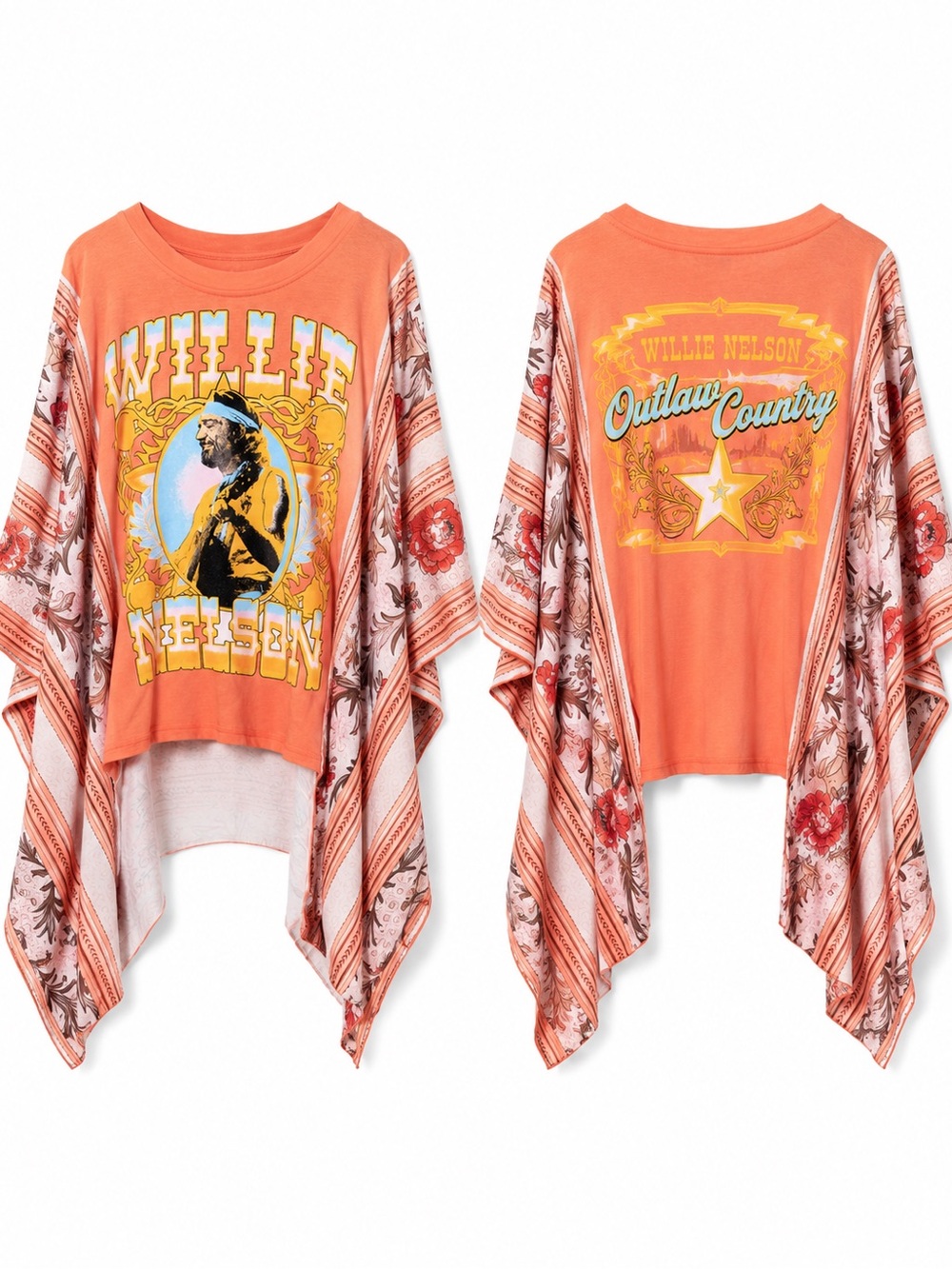 Willie Nelson Outlaw Country Kimono Top OS Boho Western Festival Floral Graphics
